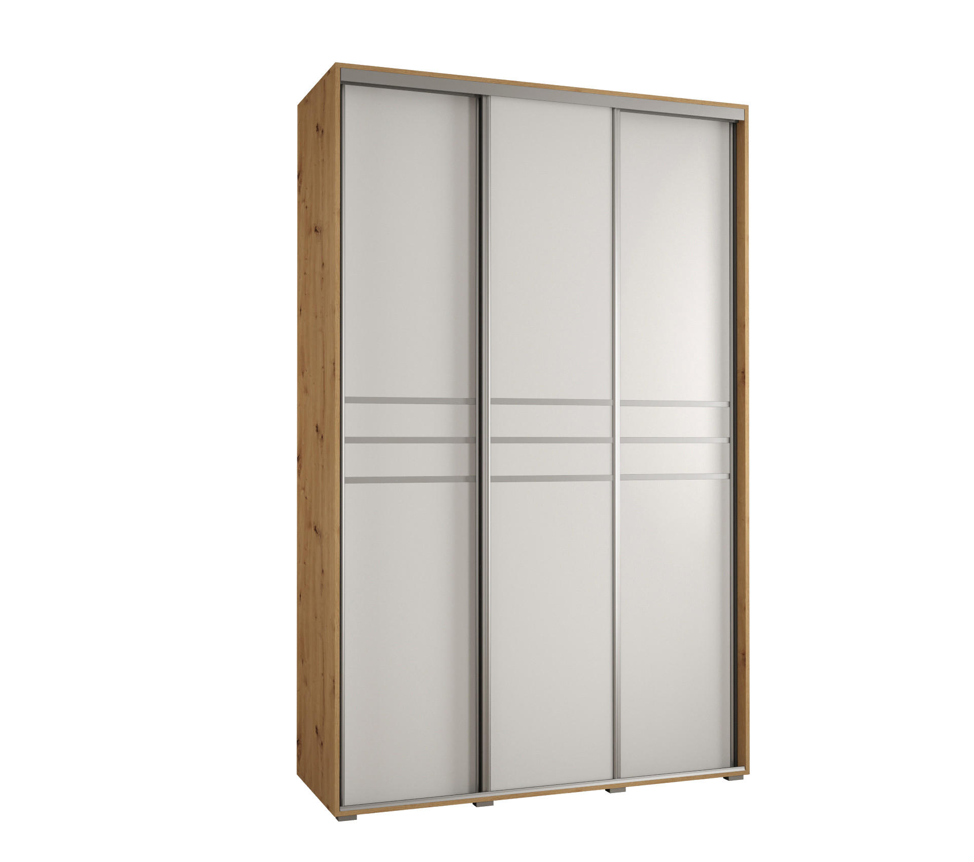Abiks Möbel Schwebetürenschrank Eiche Artisan, Weiß, Silber 160x235x45 cm