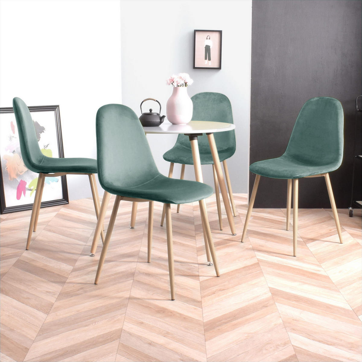 STUHL-SET 4 Stück in Eisen Webstoff - Eichefarben/Hellblau, Holzwerkstoff/Textil (54/86/44cm) - Urban Meuble