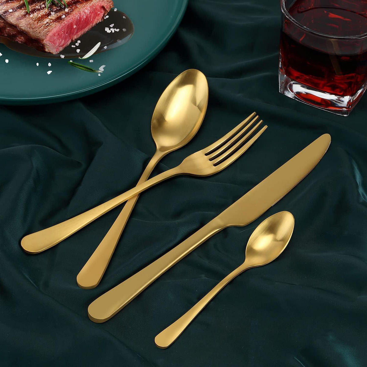 BESTECKSET 24-teiliges Set Matt Gold für 6 Personen Edelstahl spülmaschinenfest - Goldfarben, Metall