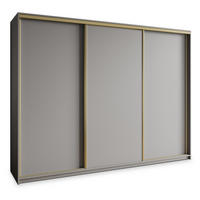 SCHWEBETÜRENSCHRANK NISSE 250/205/60 cm 3-türig mit Schubladen Graphitfarben - Goldfarben/Graphitfarben, Holzwerkstoff (250/205/60cm) - MASSENO