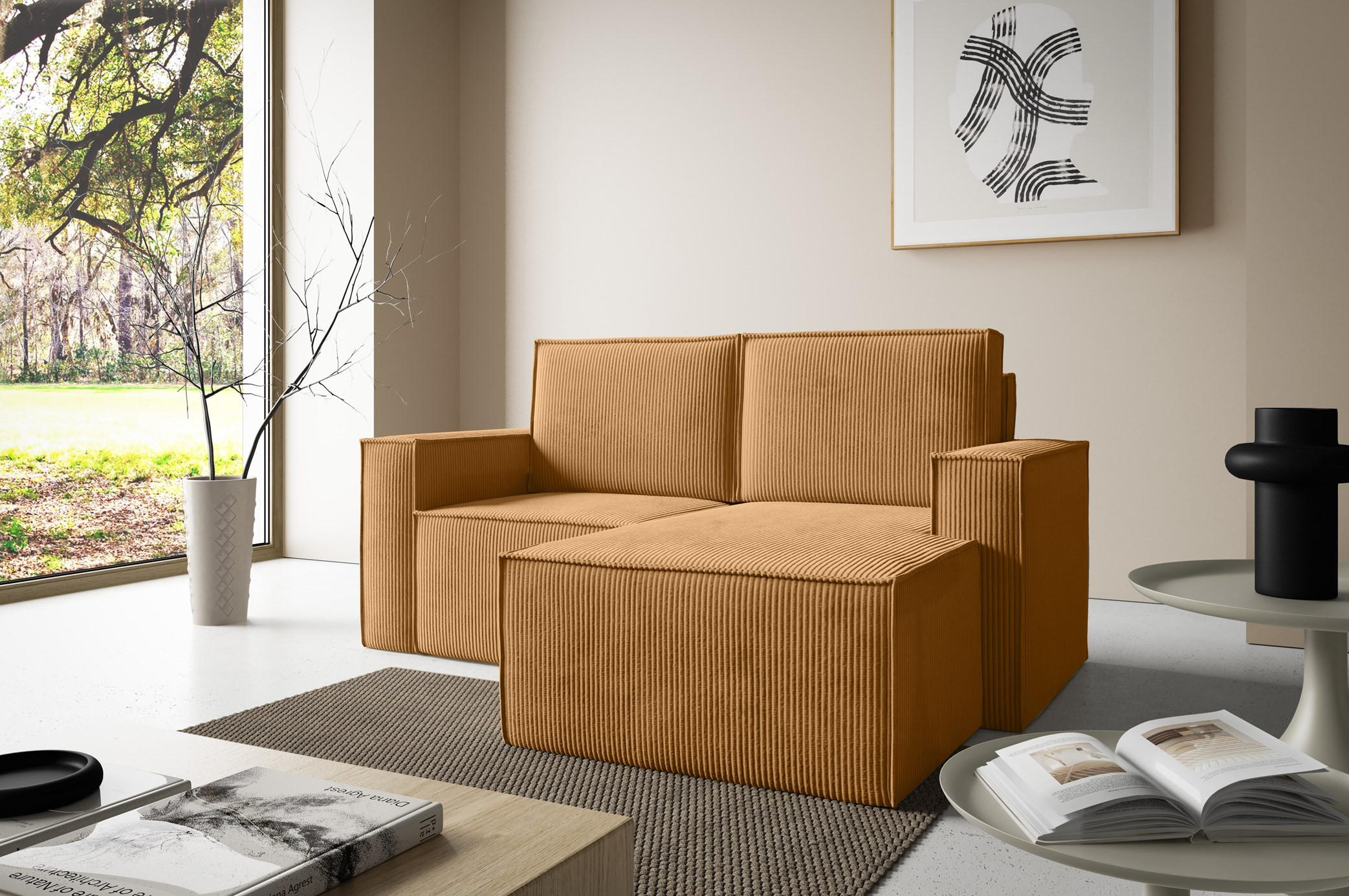 ECKSOFA Orto Gelb, Zweisitzer Kordecksofa rechte seite - Gelb, Holzwerkstoff/Textil (180/141cm) - Bettso