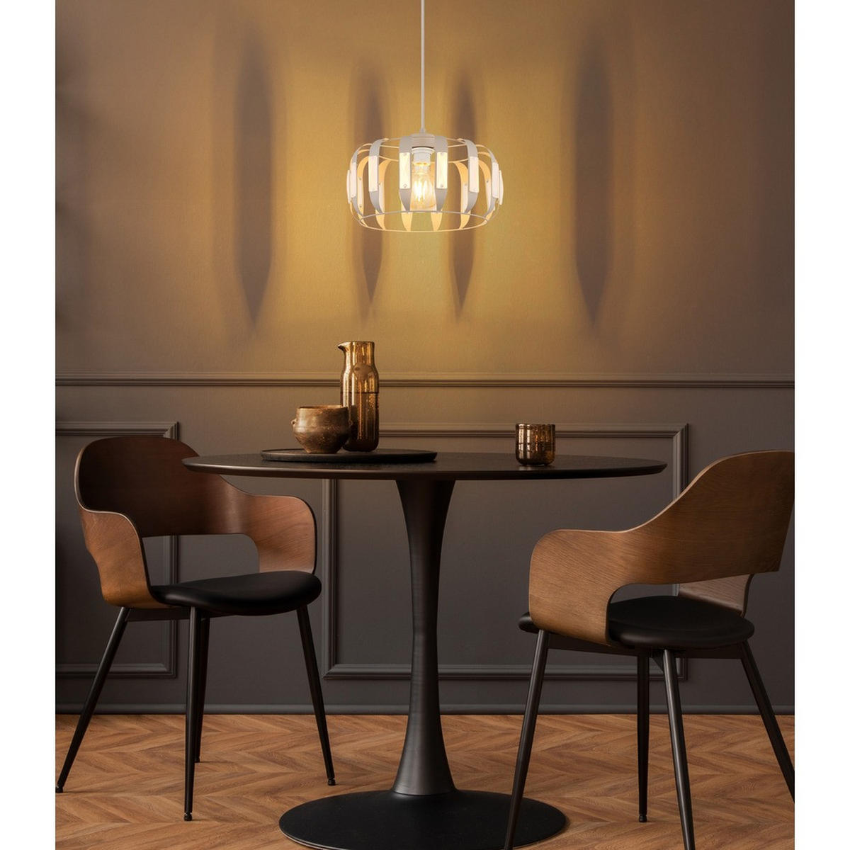 PENDELLEUCHTE ARLEN Metall weiß matt, 1x E27, höhenverstellbar - Weiß, Glas (35/35/120cm) - Globo Lighting