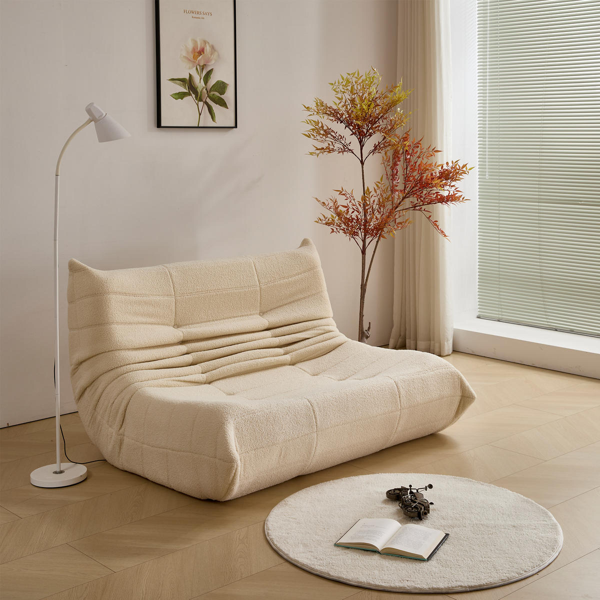 SITZSACK 2-Sitzer Stoff Beige, 149 × 114 × 82 cm, gepolstert, breite Sitzfläche - Beige, Textil (149/82/114cm) - WISHDOR