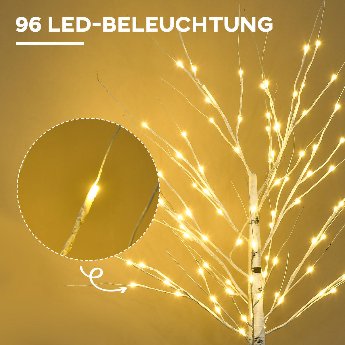 150 cm Kunstbirke Kunstbaum mit LED-Beleuchtung für Weihnachten Ostern Warmweiß - Weiß, Kunststoff (22/150/22cm) - HOMCOM