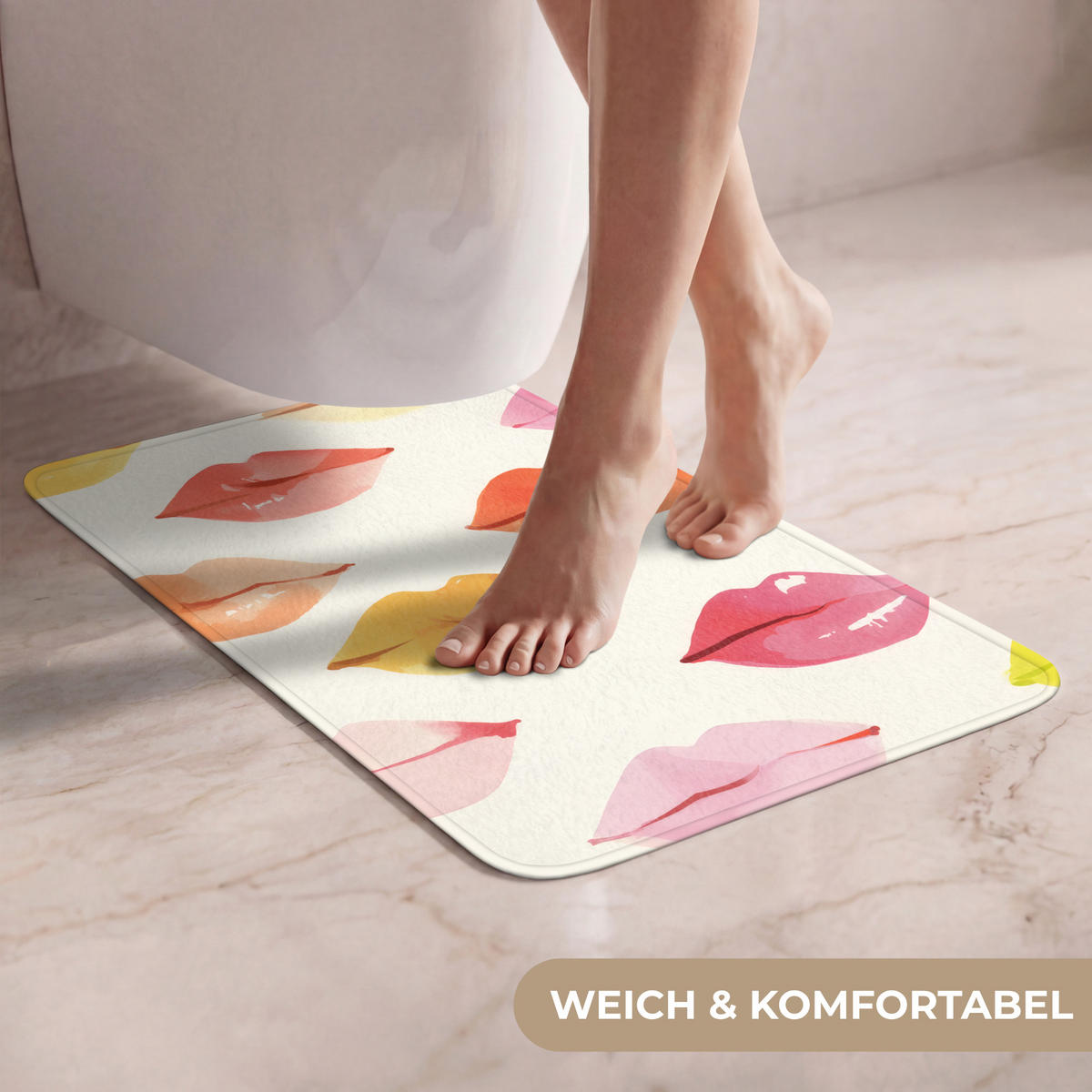 WC PŘEDLOŽKA Rty - barevné - lesklé 40x60 cm - růžová, textil/plast (40/1cm) - OnlyWow