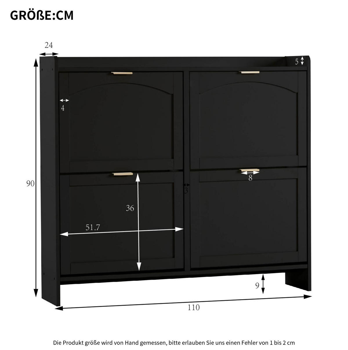 SCHUHSCHRANK 110/90/24 cm Schwarz aus Spanplatte mit 4 Klappfächern - Schwarz, Holzwerkstoff (110/90/24cm) - OKMYHOME