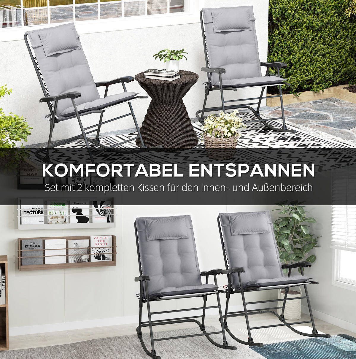 SESSELAUFLAGENSET 2er-Set aus Polyester 50x116x5 cm in Hellgrau mit Bändern - Hellgrau, Textil (50/5/116cm) - Modfu