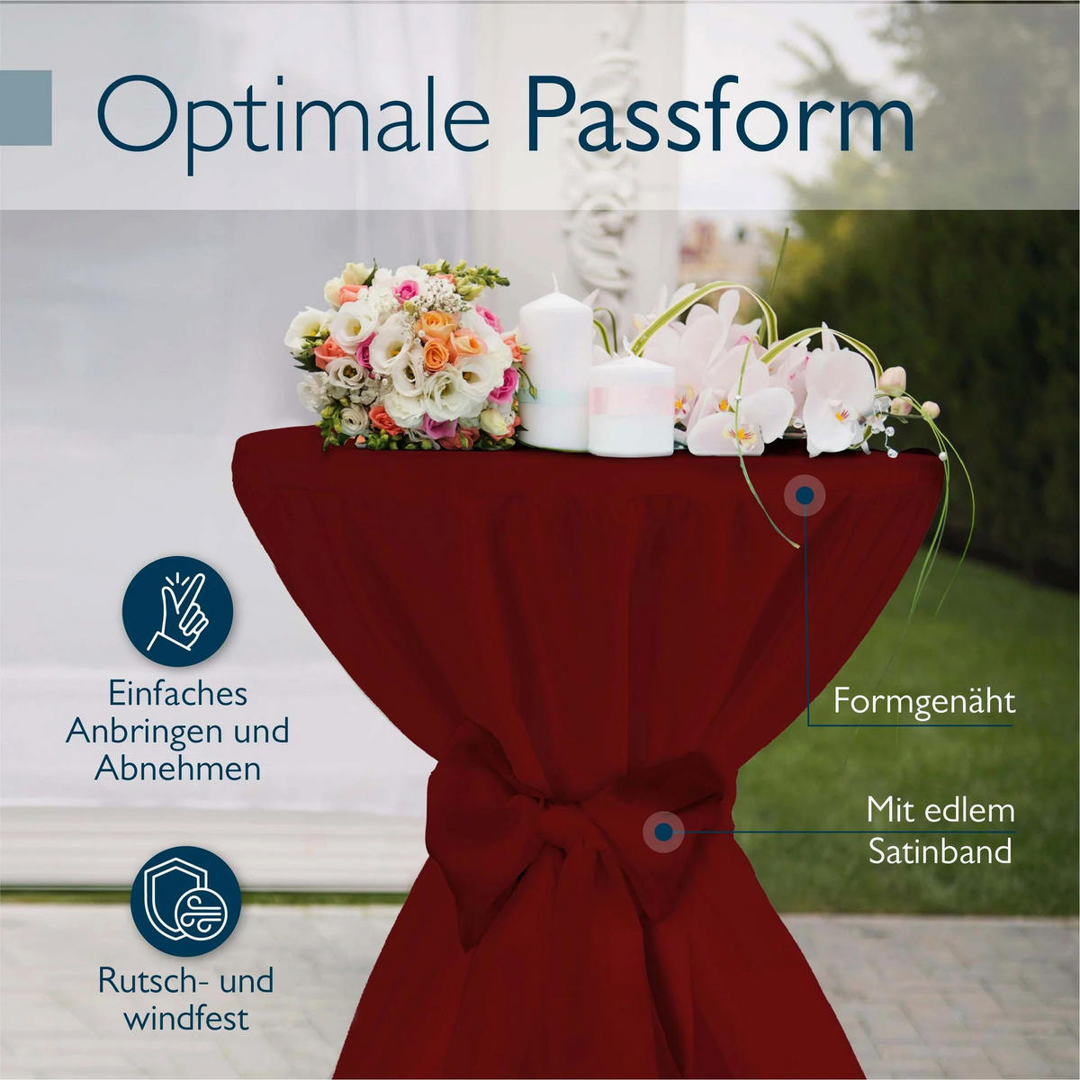 STEHTISCHHUSSE Premium Ø 70cm Bordeaux (2tlg) - Bordeaux, Kunststoff/Textil (70/145cm) - Beautissu 