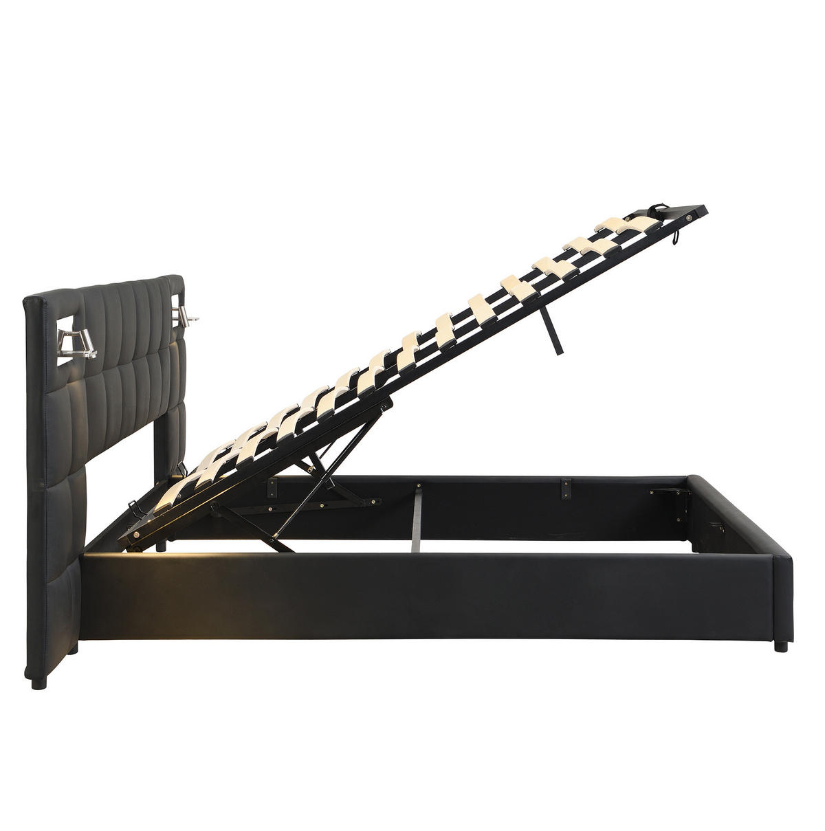 POLSTERBETT aus PU 180x200 cm Schwarz mit Stauraum, USB-Anschluss, kabellosem Laden und Beleuchtung - Schwarz, Leder (180/200cm) - IVMEU