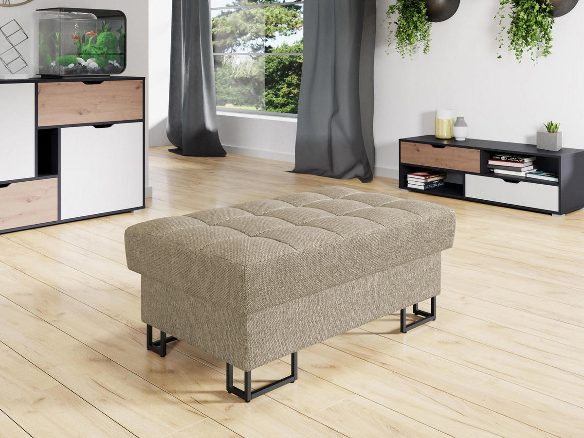 POLSTERHOCKER Laris - Schwarz/Naturfarben, Holz/Textil (106/44/67cm) - MIRJAN24