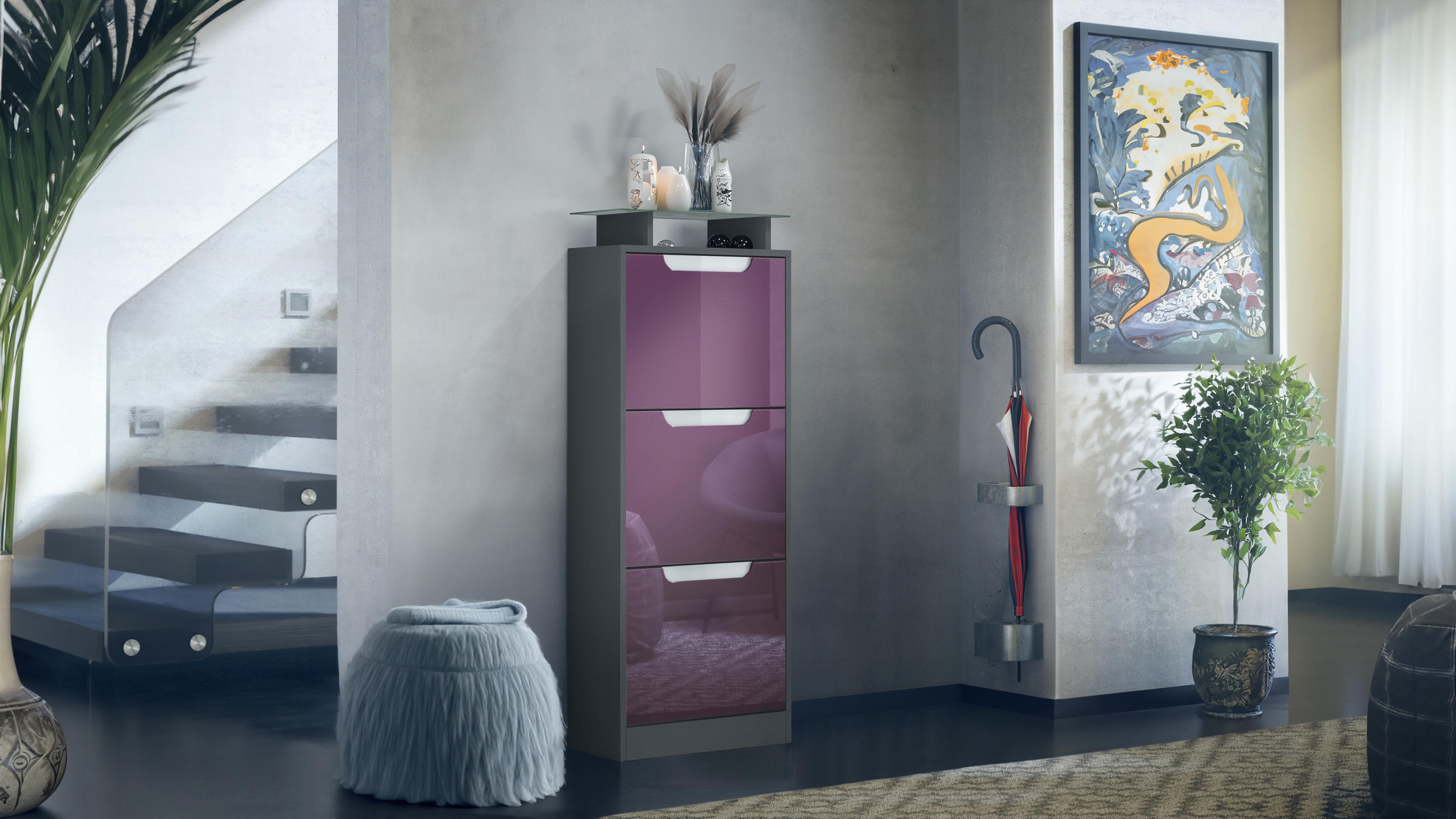 SCHUHSCHRANK Space Brombeer Hochglanz - Brombeere, Holzwerkstoff (46/128/23cm) - Vladon