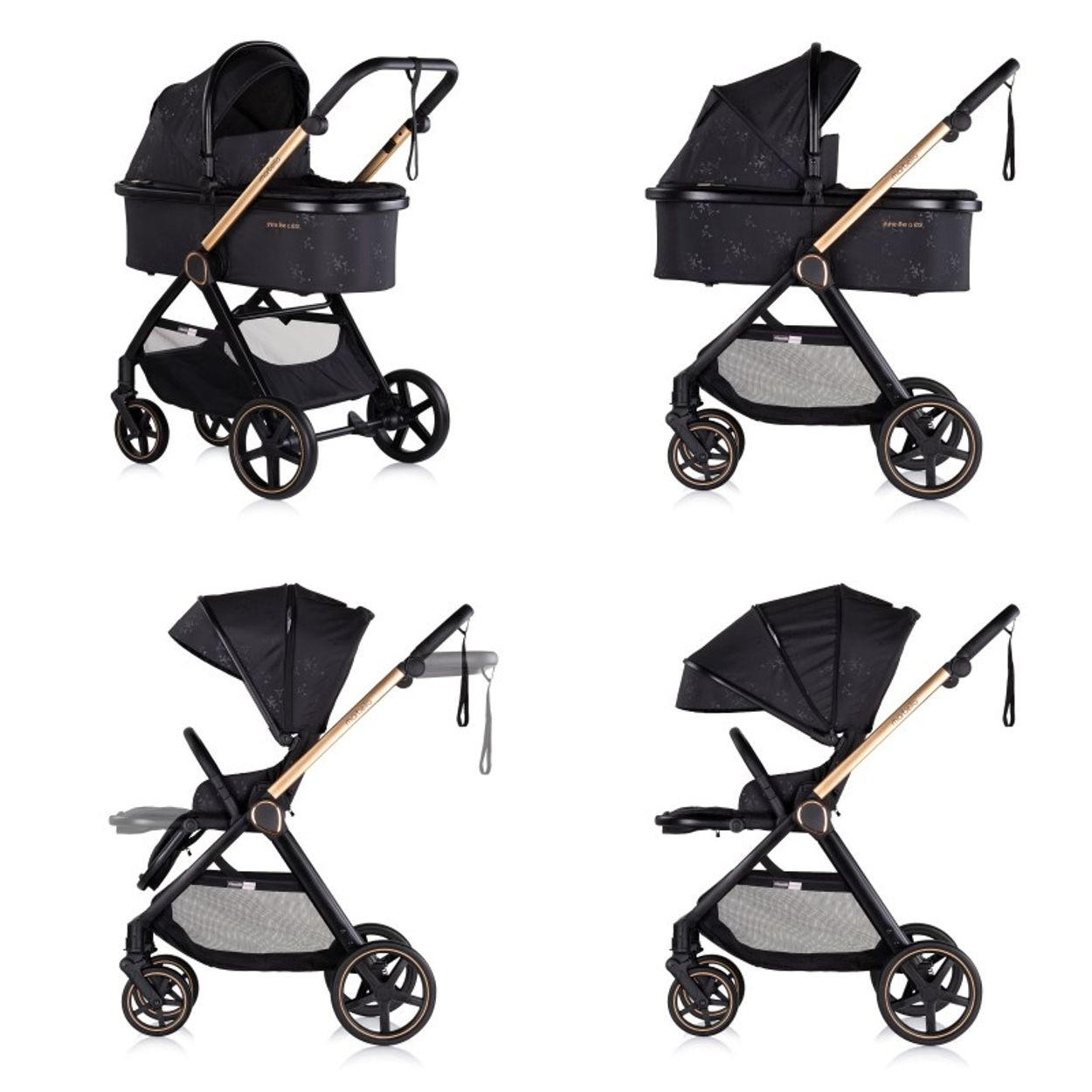 KOMBIKINDERWAGEN Marbella 3 in 1 schwarz Fußabdeckung Einlage i-Size Babyschale - Schwarz, Metall (90/63/108cm) - Chipolino