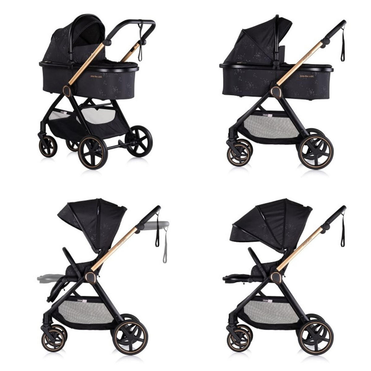 KOMBIKINDERWAGEN Marbella 3 in 1 schwarz Fußabdeckung Einlage i-Size Babyschale - Schwarz, Metall (90/63/108cm) - Chipolino