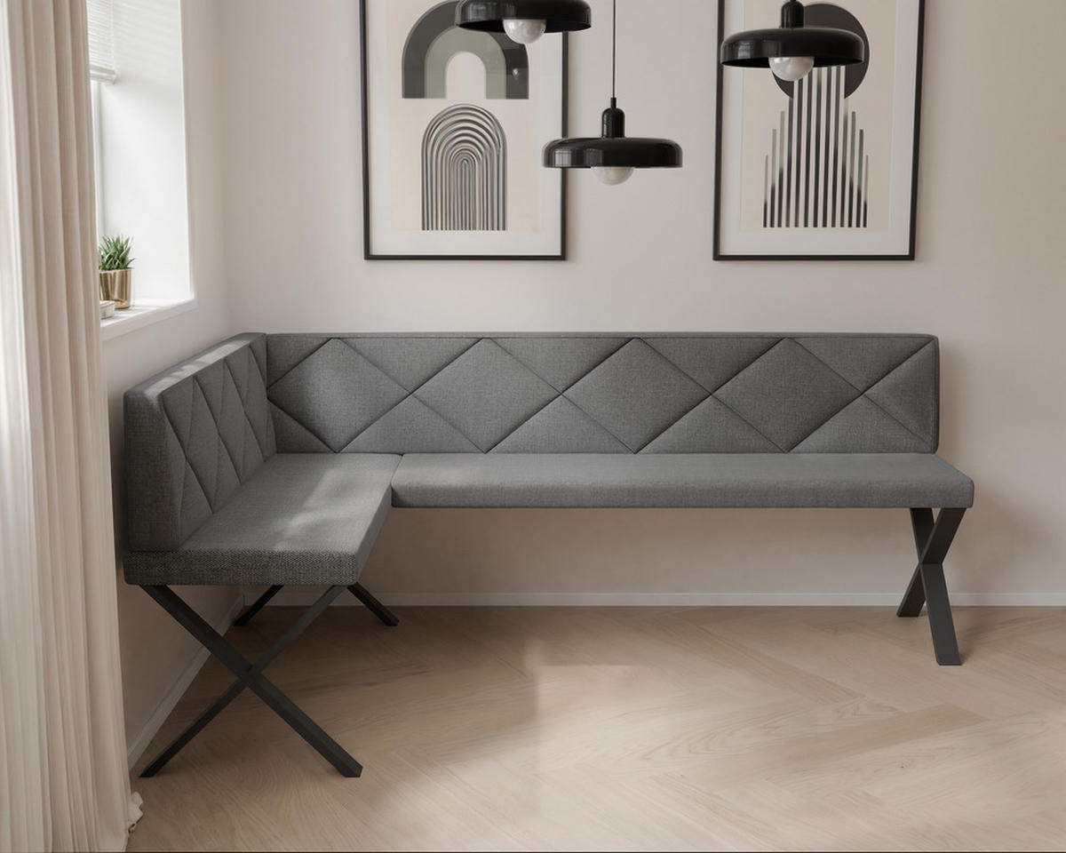 ECKBANK links VERO X Webstoff gesteppt, 128/168 cm Dunkelgrau - Dunkelgrau, Textil/Metall (128/168cm) - Idohome