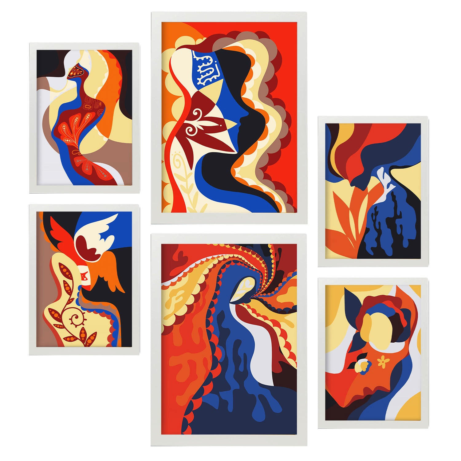 POSTER Set Mit 6 Verlockender Charme In Weibliche Zusammenfassung Ästhetische Dekorative Gemälde Für Ihr Wohnzimmer Zuhause A3 & A4 Weißer Rahmen - Weiß, Papier (29/3cm) - Nacnic