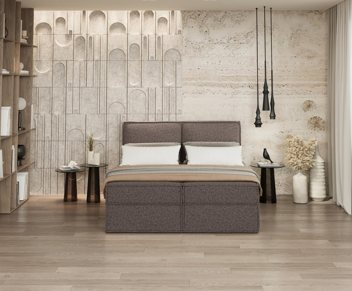 BOXBETT Bergen Braun 160/200 cm mit Matratze - Schwarz/Braun, Holz/Holzwerkstoff (160/200cm) - Maison de Reve