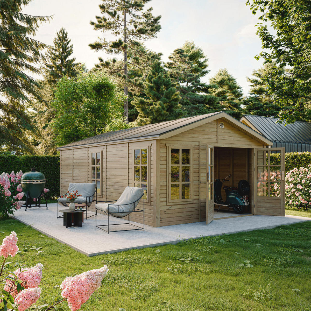 GARTENHAUS HOLZ M737A 370 x 600 cm - Naturfarben, Holz (382/267/630cm) - Timbela