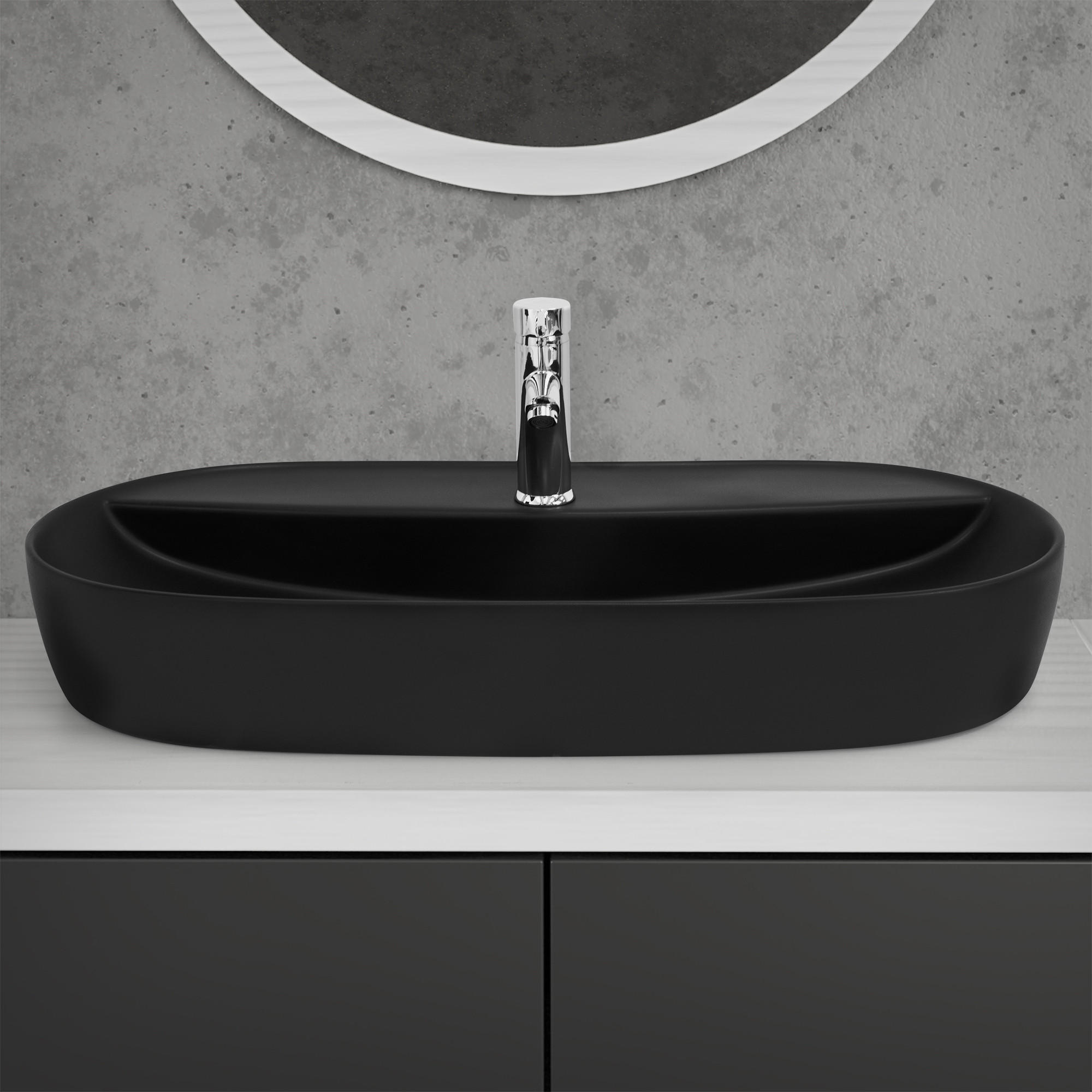 WASCHBECKEN - Schwarz, Keramik (40/12/80cm) - ML-DESIGN