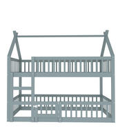 KINDERBETT Grau Liegefläche 90/200 cm, Etagenbett mit Treppe, Massivholz - Grau, Holz (90/200cm) - PANGIVO
