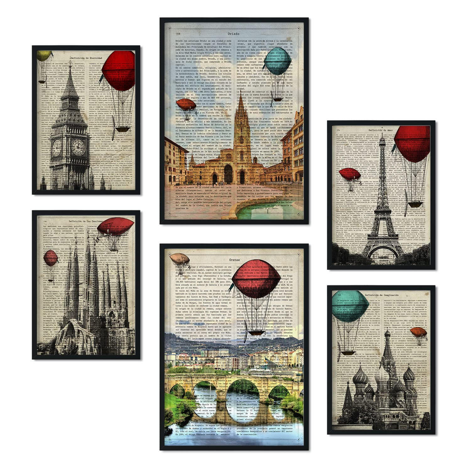 POSTER Set Mit 6 Von Vintage Cities Sammlung A3 & A4 Rahmenlos - Klar, Papier (29/3cm) - Nacnic