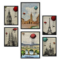 POSTER Set Mit 6 Von Vintage Cities Sammlung A3 & A4 Schwarzer Rahmen - Schwarz, Papier (29/3cm) - Nacnic