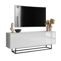 TV-ELEMENT SANAYI auf schwarzem Gestell / Hochglanz Weiß - Weiß, Holzwerkstoff (156/57/38cm) - Lookway