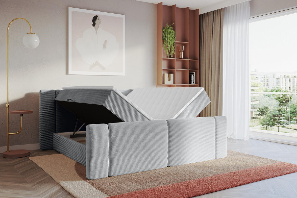 BOXBETT mit Matratze H3 - EVON Zanozek - 140x200 cm Grau - Graubraun, Holzwerkstoff (140/200cm) - ALTDECOR