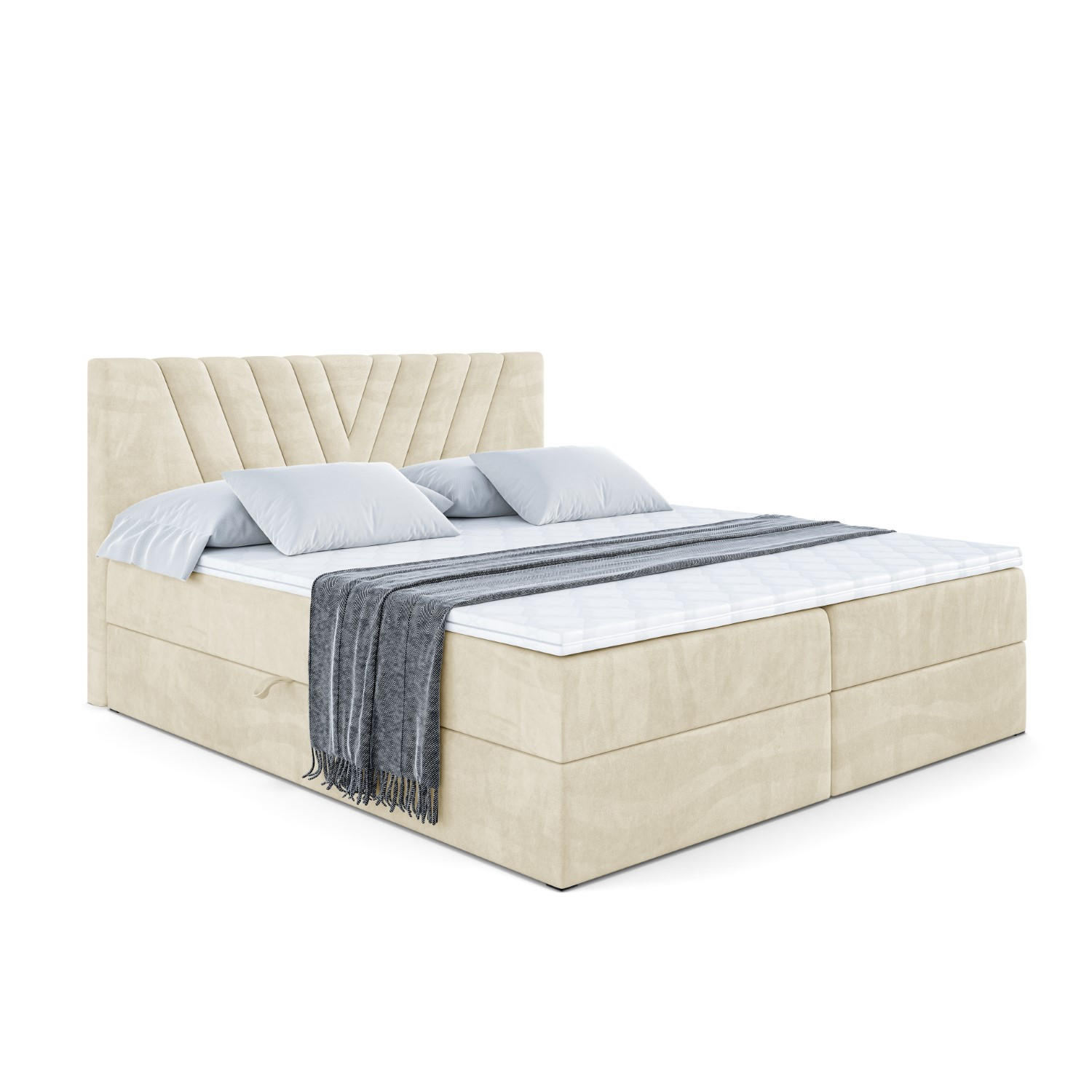 BOXBETT mit Matratze H4 und Lattenrost - ERNINA - 180x200 cm - H4 - Beige - Beige, Holzwerkstoff (180/200cm) - ALTDECOR