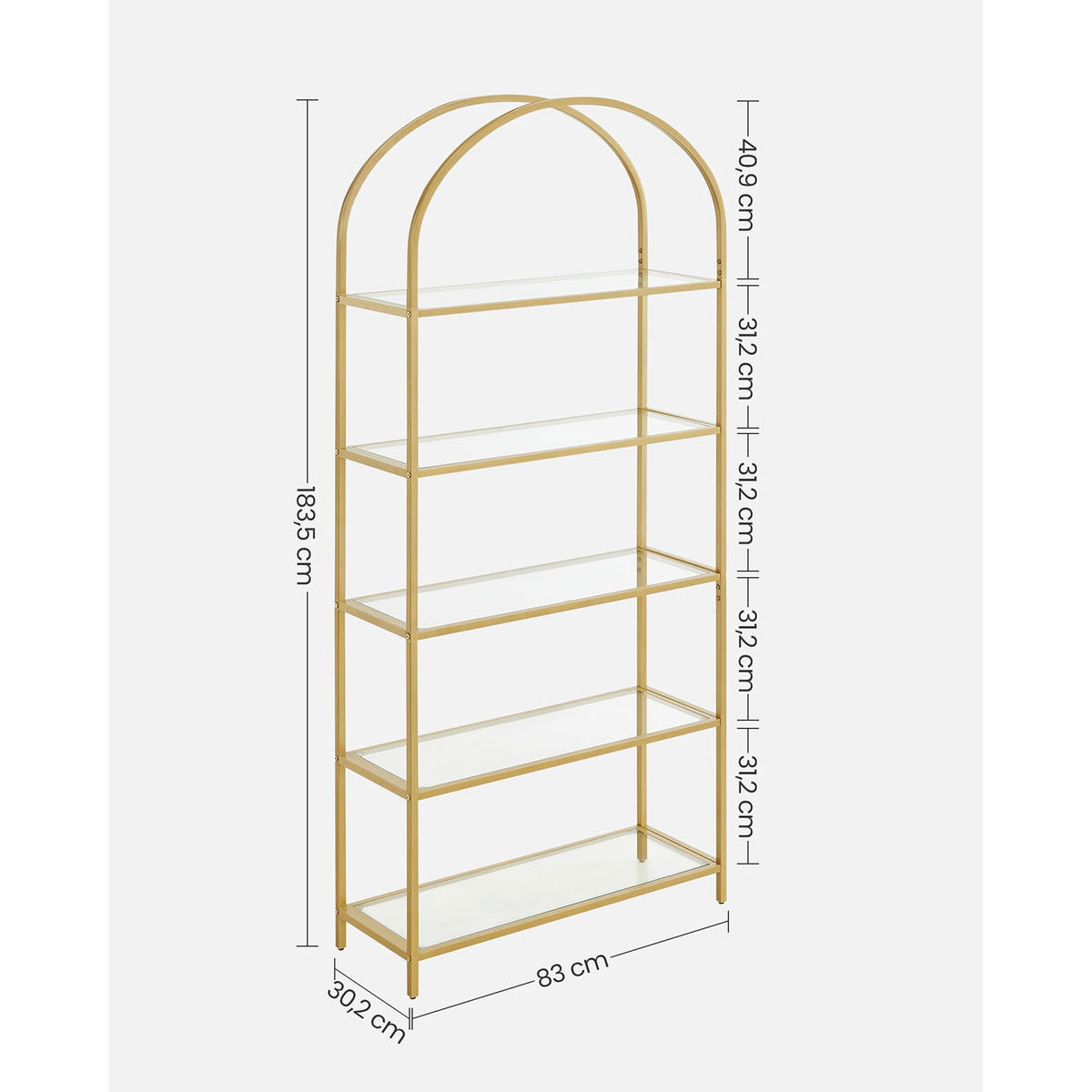 BÜCHERREGAL TRIPOLI - Goldfarben, Metall (83/183.5/30.2cm) - Hansiro