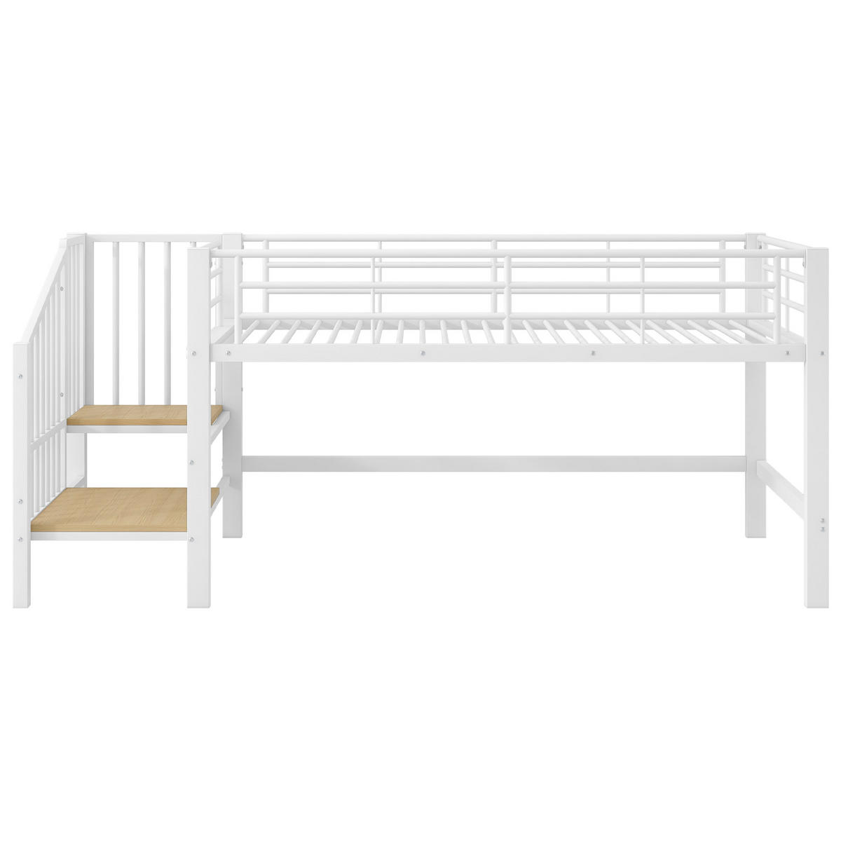 HOCHBETT 90/200 cm in Weiß mit Stauraumtreppe aus MDF & Metall - Weiß, Holzwerkstoff/Metall (90/200cm) - CHICFURN