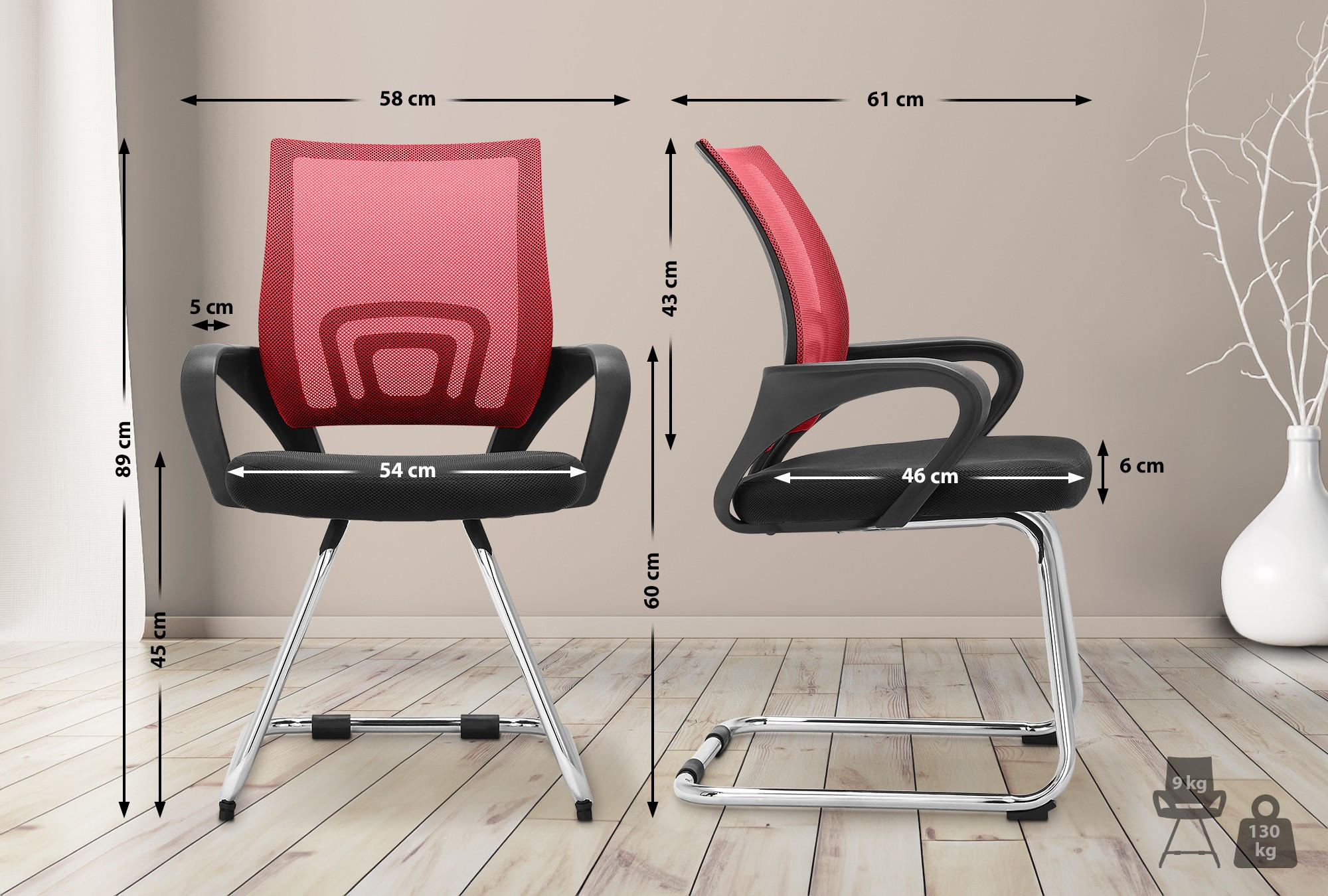 SCHWINGSTUHL Stoff rot - Rot, Textil/Metall (59/91/53cm) - CLP