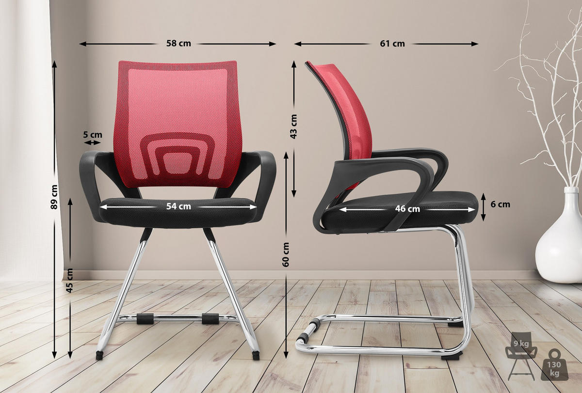 SCHWINGSTUHL Stoff rot - Rot, Textil/Metall (59/91/53cm) - CLP