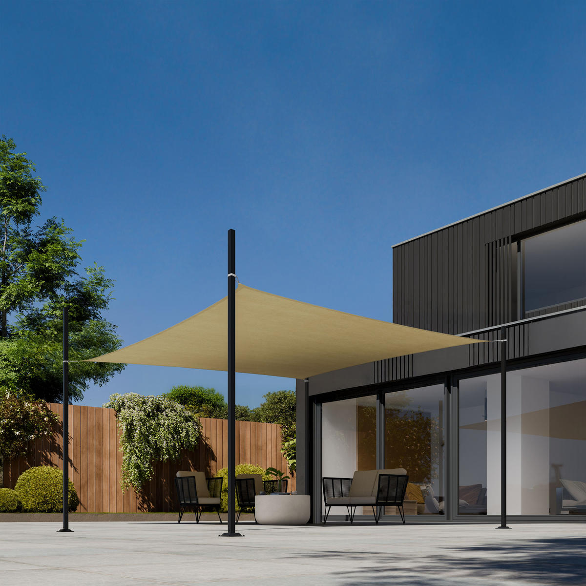 SONNENSEGEL Sunny,umfangreiches Montagematerial,Sand - Sandfarben, Kunststoff (500/300cm) - tectake