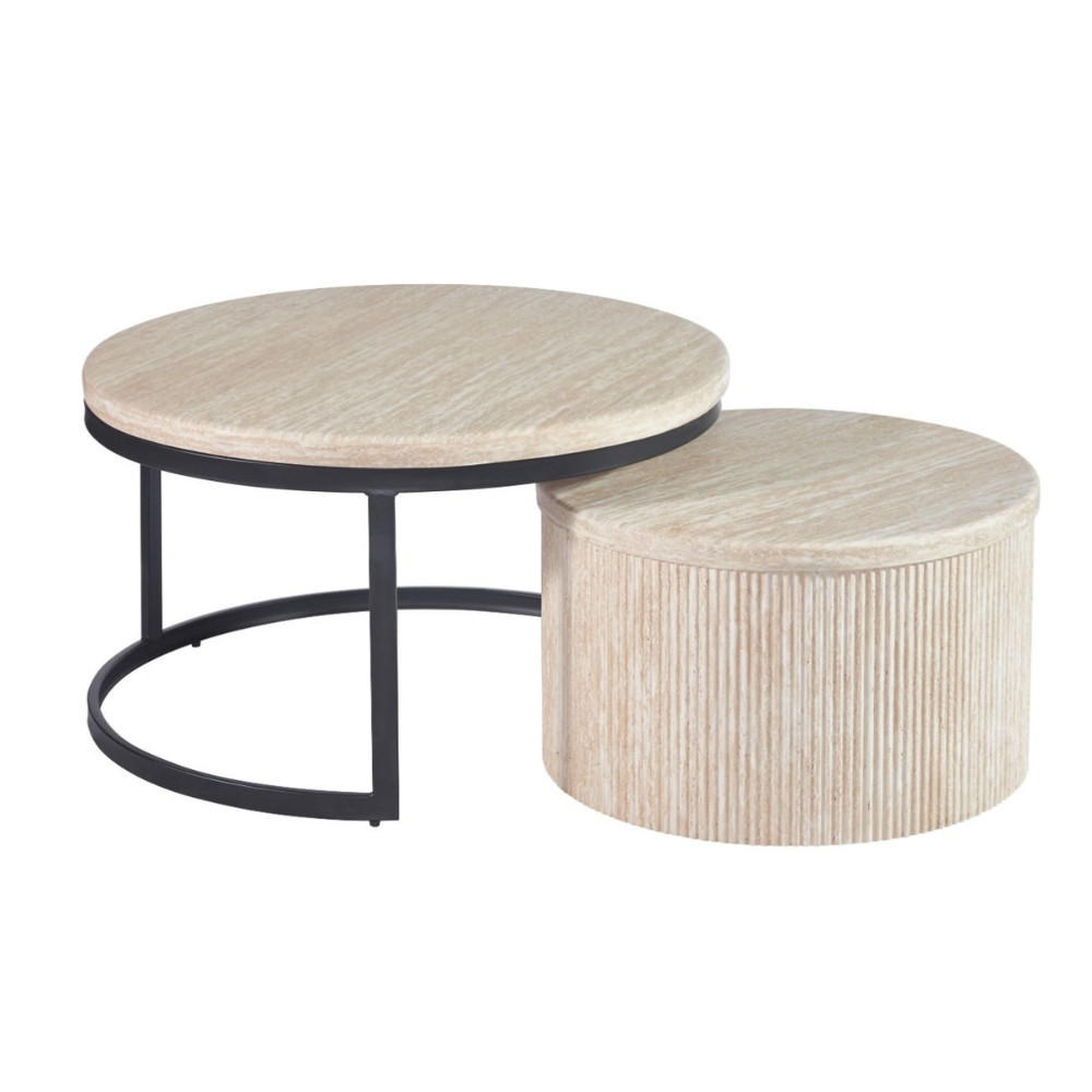 COUCHTISCH-SET "Montano" – 2-teiliges Lounge-Set in edler Travertin-Optik - Beige, Keramik (80/80/60cm) - alesvelt