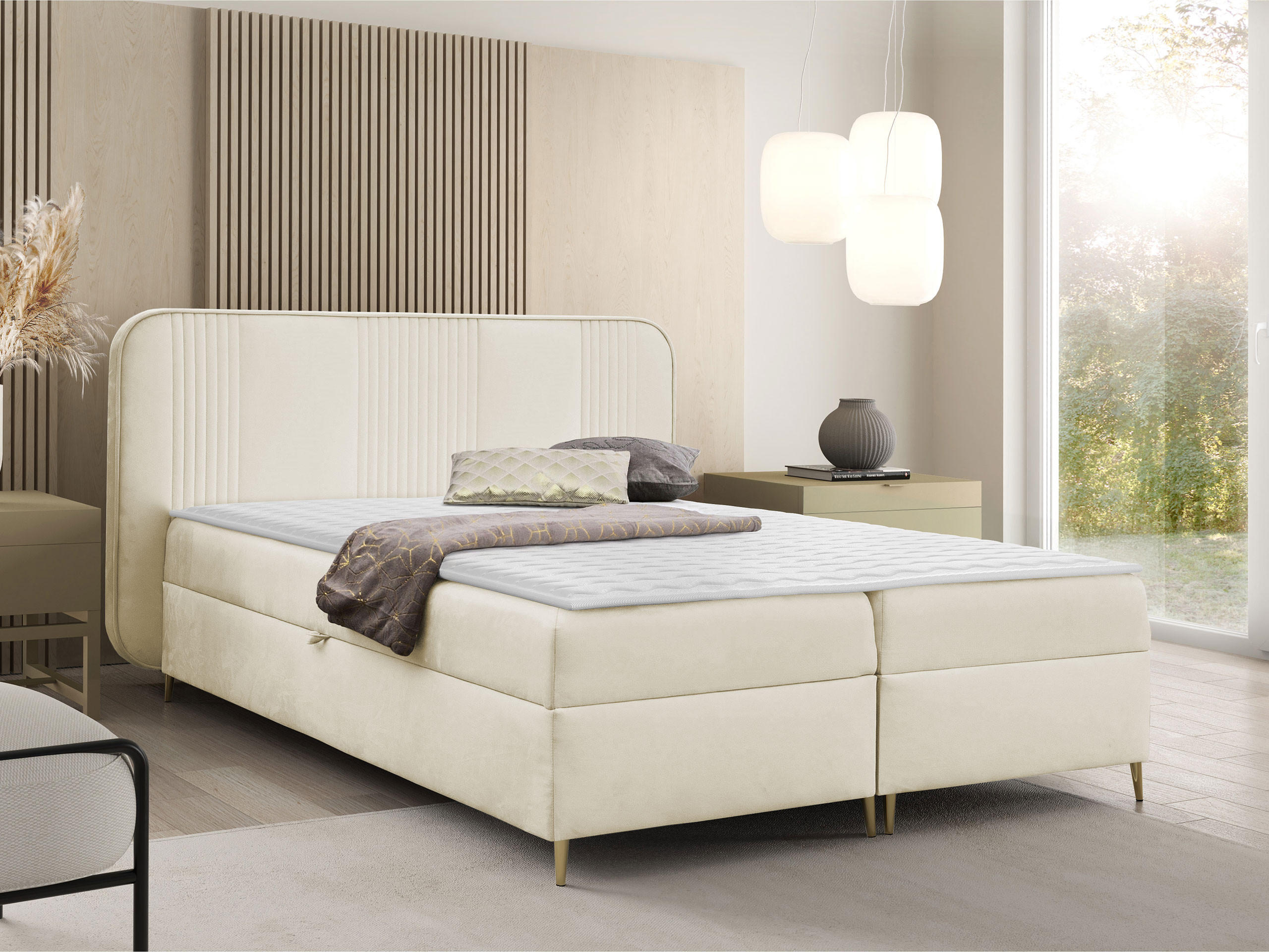 BOXBETT Fandy - Goldfarben/Creme, Holz/Textil (120/200cm) - MIRJAN24