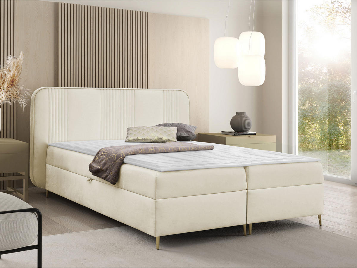 BOXBETT Fandy - Goldfarben/Creme, Holz/Textil (140/200cm) - MIRJAN24