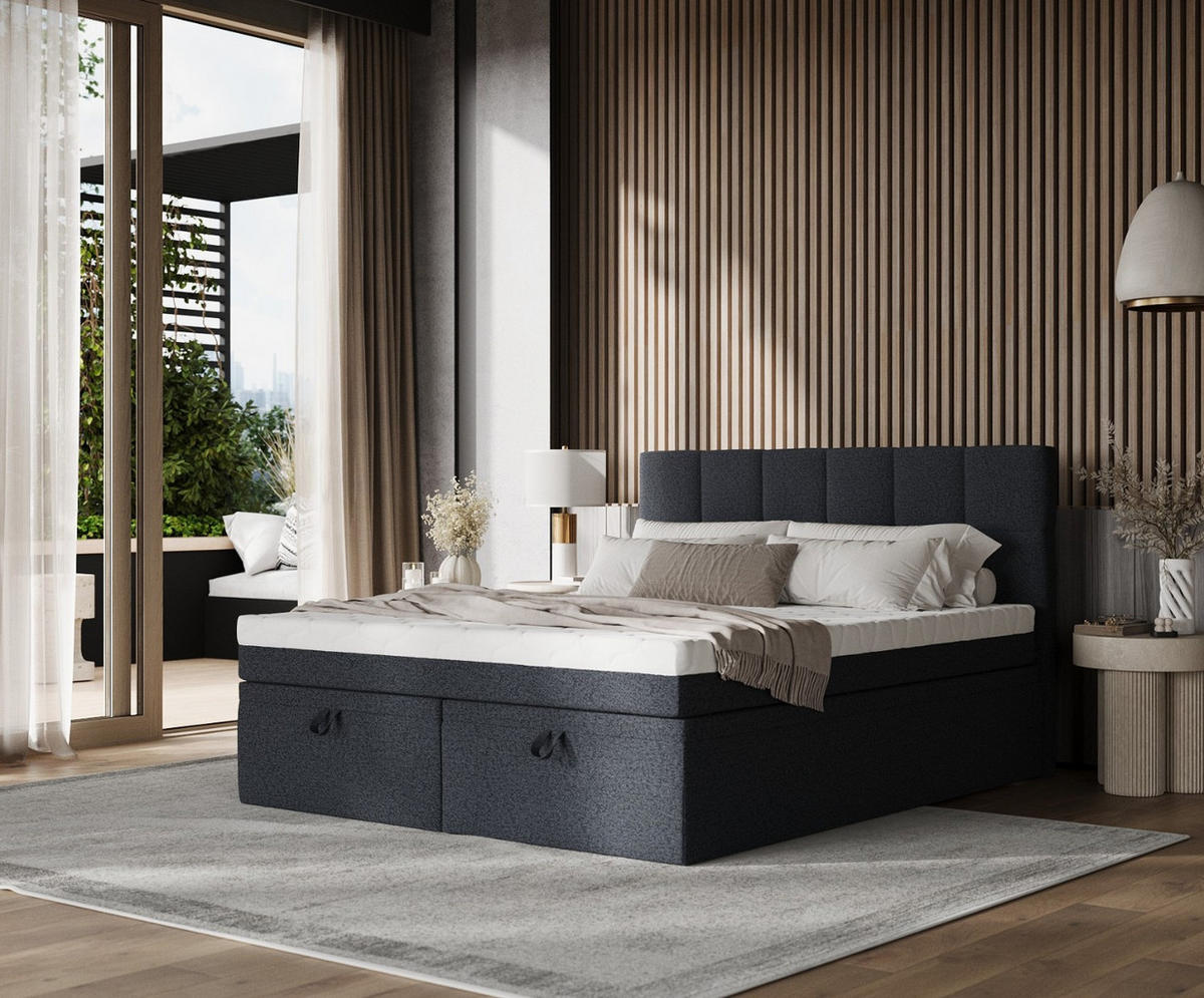 BOXBETT Elano 140/200 cm Anthrazit im Riva Stoff - Anthrazit/Schwarz, Holz/Holzwerkstoff (140/200cm) - AltaBeds