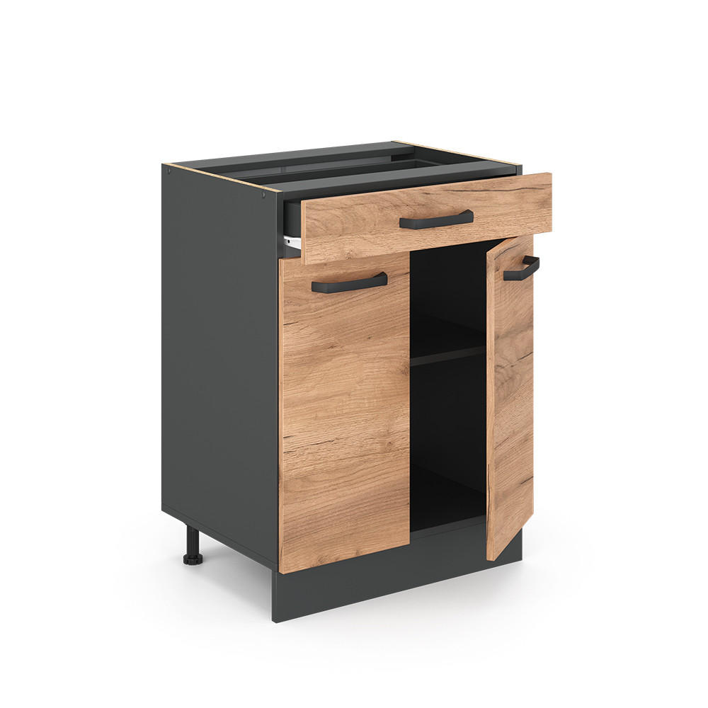 KÜCHENUNTERSCHRANK R-Line Goldkraft Eiche 60 cm mit Schublade, ohne Arbeitsplatte - Anthrazit/Eiche Wotan, Holzwerkstoff (60/81.6/46cm) - Vicco