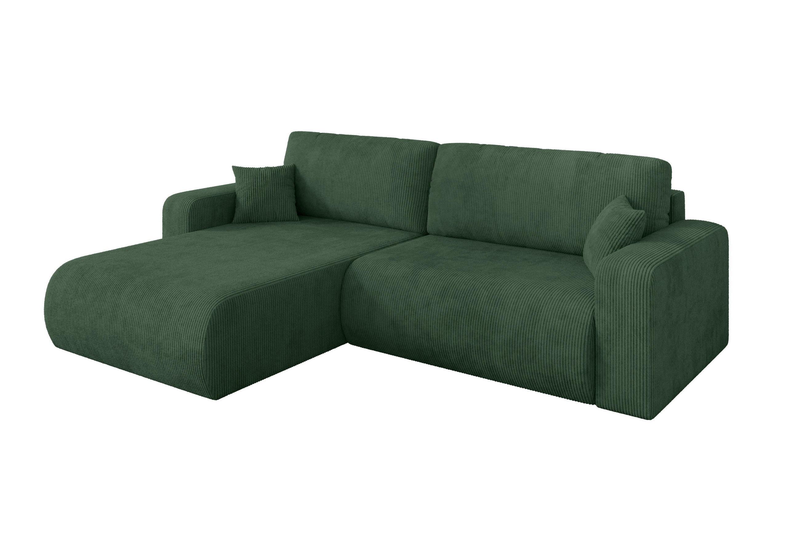 ECKSOFA mit Schlaffunktion Ottomane Links BERY-L 276x193x88 Grün Cord - Dunkelgrün/Schwarz, Holzwerkstoff/Kunststoff (276/193cm) - ALTDECOR