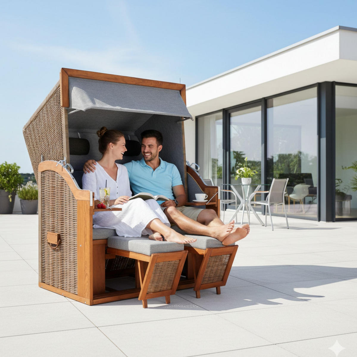 STRANDKORB Tinnum 2 Sitzer Pinie PE griseum - Braun/Grau, Metall (115/38/92cm) - Mr. Deko