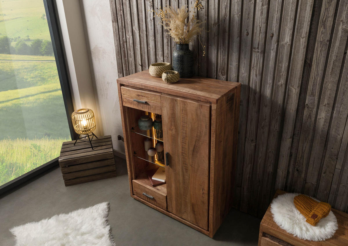 KOMMODE Akazie 88x40x120 natur lackiert BARK #125 - Braun, Holz (88/120/40cm) - Massivmoebel24