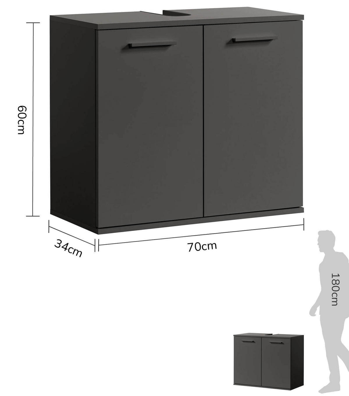 WASCHBECKENUNTERSCHRANK Der Waschbär - Anthrazit/Schwarz, Holzwerkstoff (70/60/34cm) - Mokebo