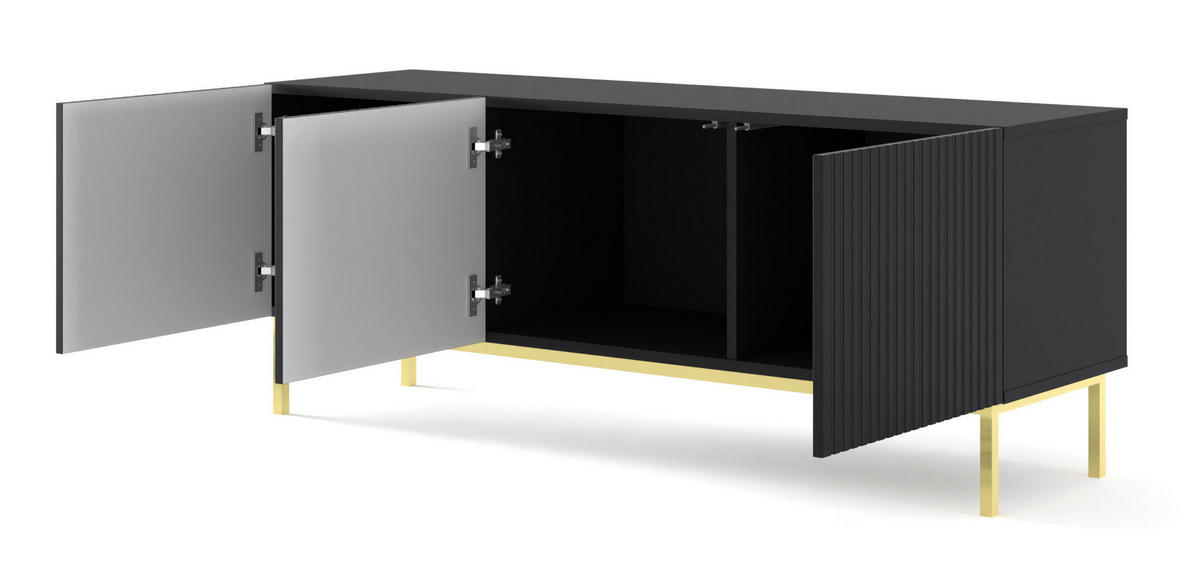 TV LOWBOARD Schwarz, Schwarz, Gold 150/58/42 - Goldfarben/Schwarz, Holzwerkstoff (150/58/42cm) - RAUMHIRSCH FURNITURE