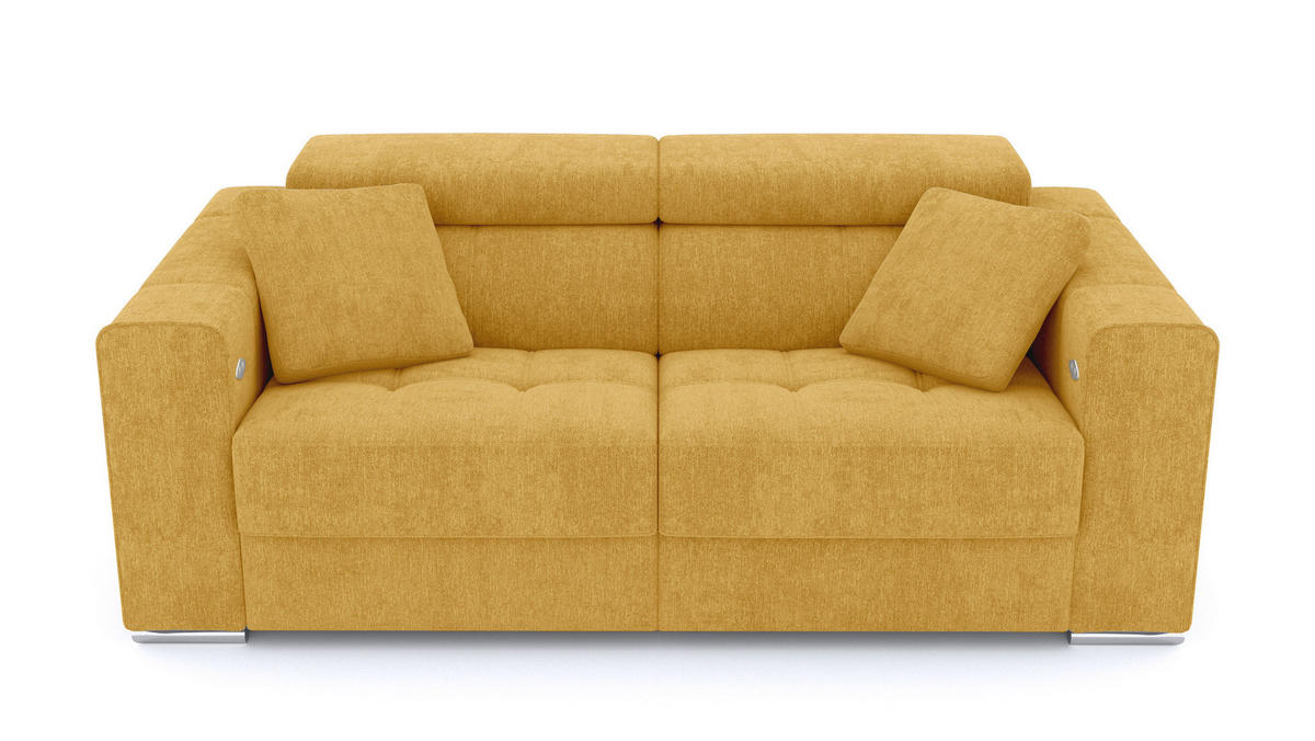 SOFA QUARTZ 3-Sitzer mit 2 Relaxfunktionen, honig - Silberfarben/Honig, Holzwerkstoff/Textil (204/80/102cm) - Courtois Laville