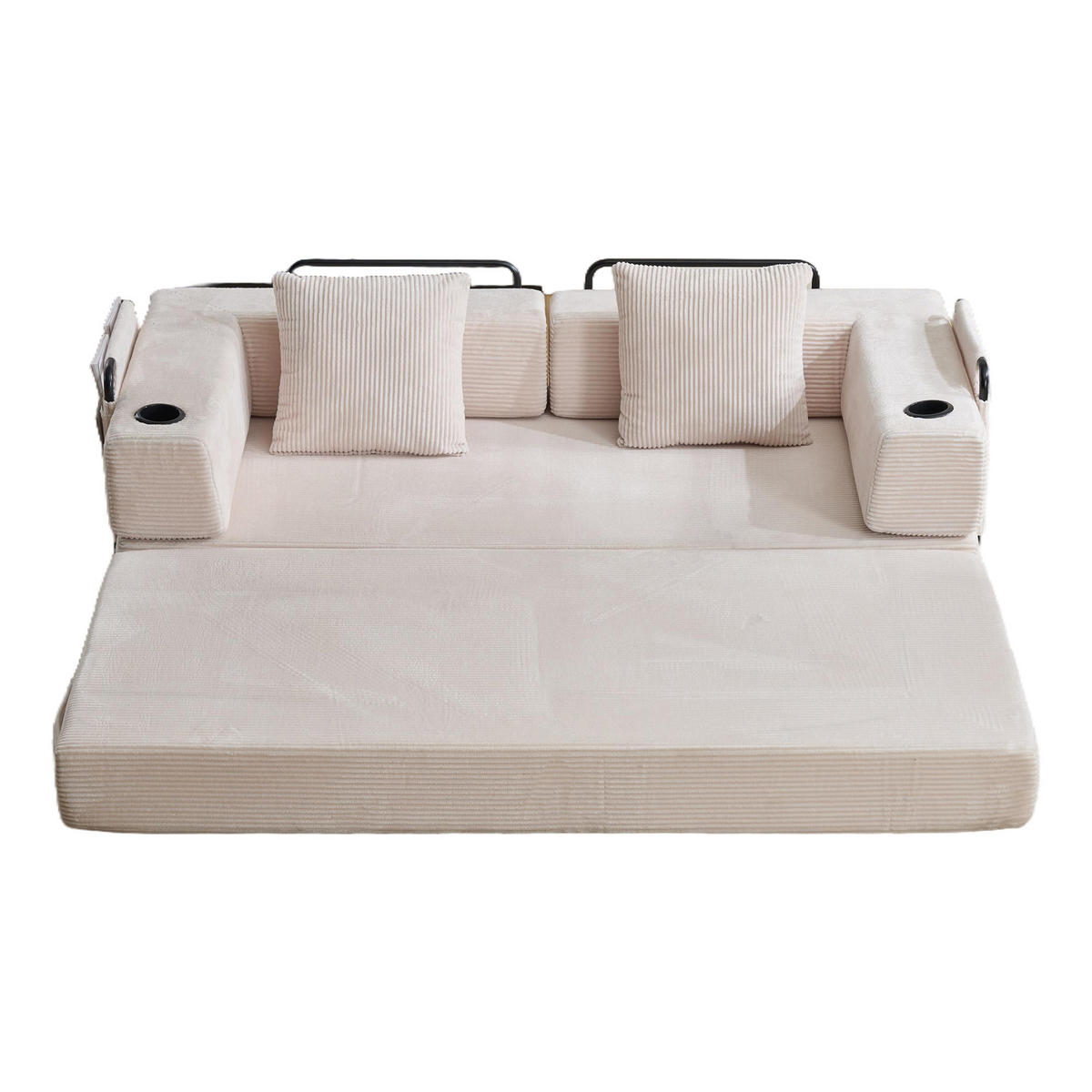 SCHLAFSOFA DE-33515 faltbar mit Becherhalter Weiß - Weiß, Textil (185/60/92.5cm) - ComfortXL