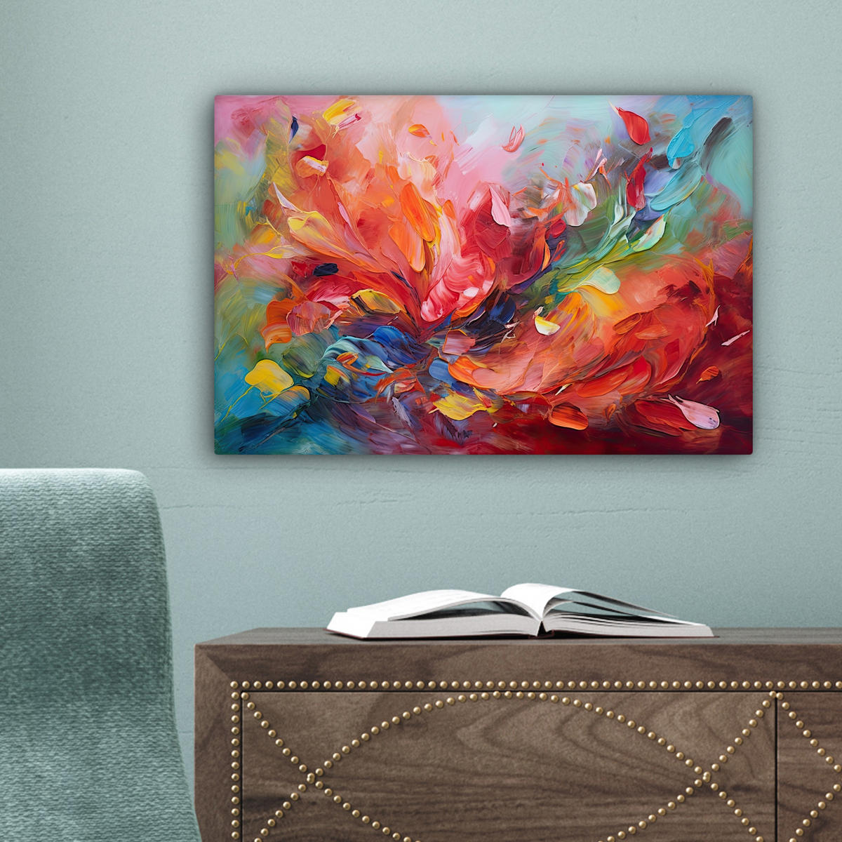 LEINWANDBILD Ölgemälde - Kunst - Abstrakt - Farbenfroh 30x20 cm - Altrosa, Textil (30/20cm) - MuchoWow