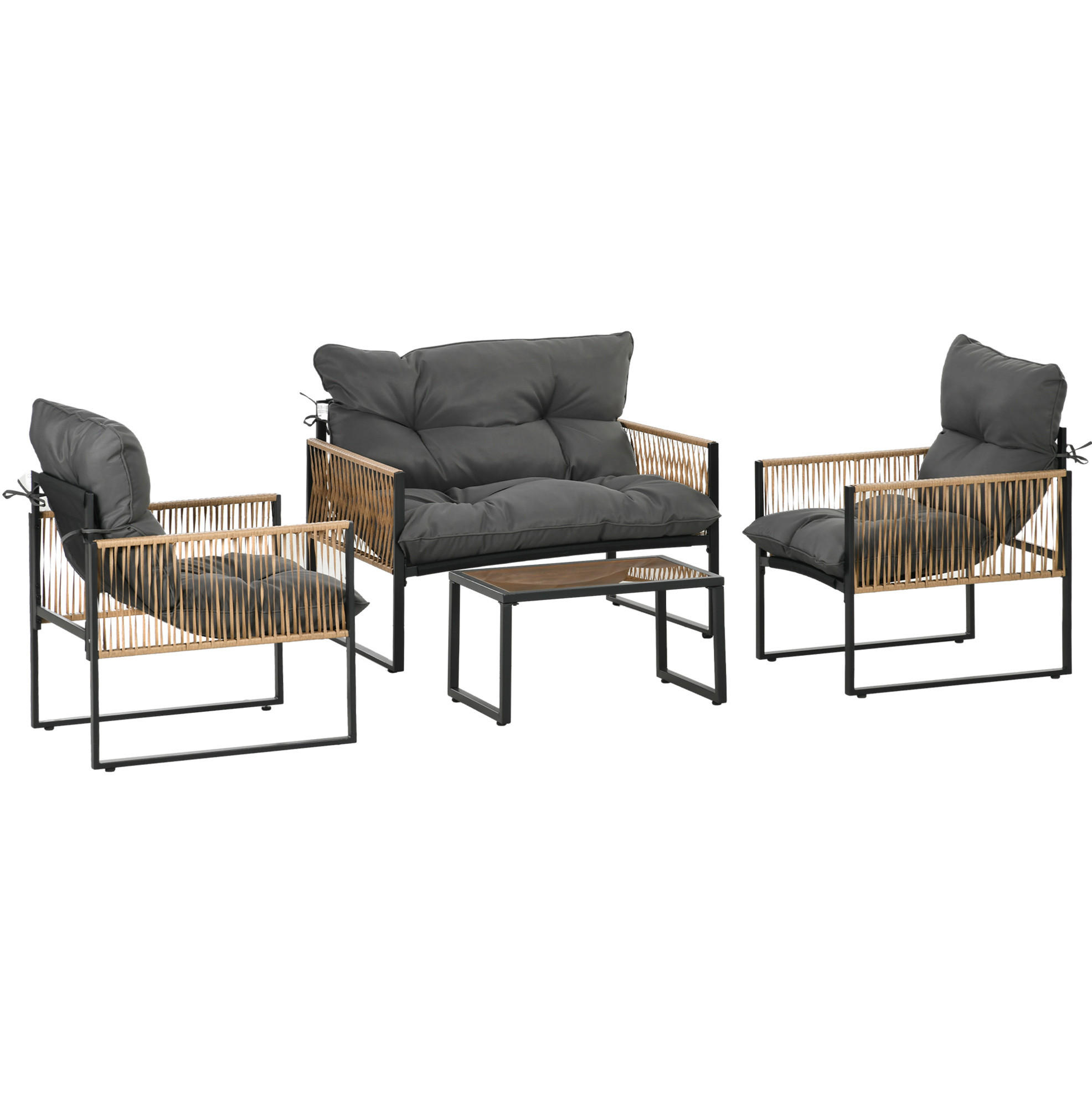 OKWISH ZAHRADNÍ sedací souprava 106/70/72 cm tmavě šedá z polyesteru s konferenčním stolkem a polštáři