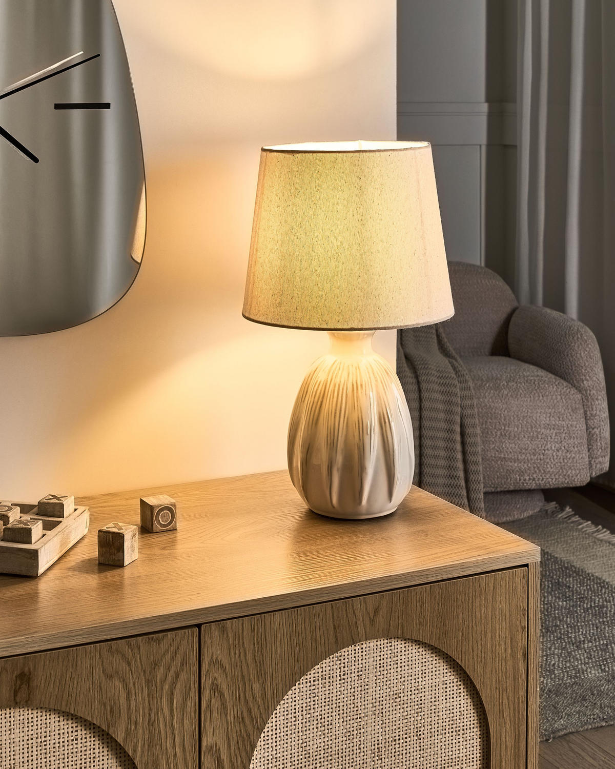 TISCHLAMPE Keramik Hellbeige Aguan - Beige, Keramik (25/25/44cm) - Beliani