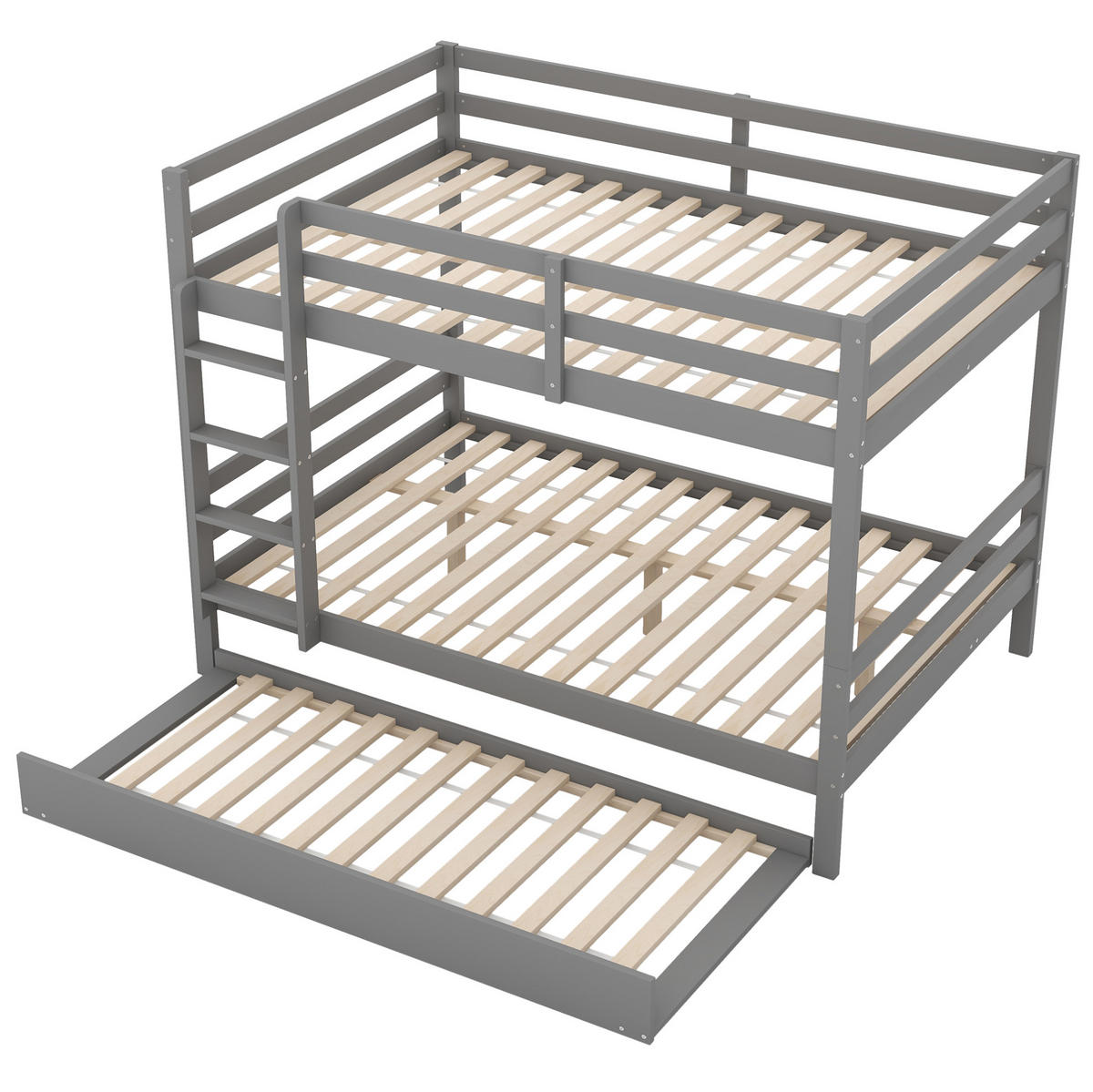 ETAGENBETT 140/200 cm Grau mit Ausziehbett und stabiler Treppe - Grau, Holz (140/200cm) - Flora Grace