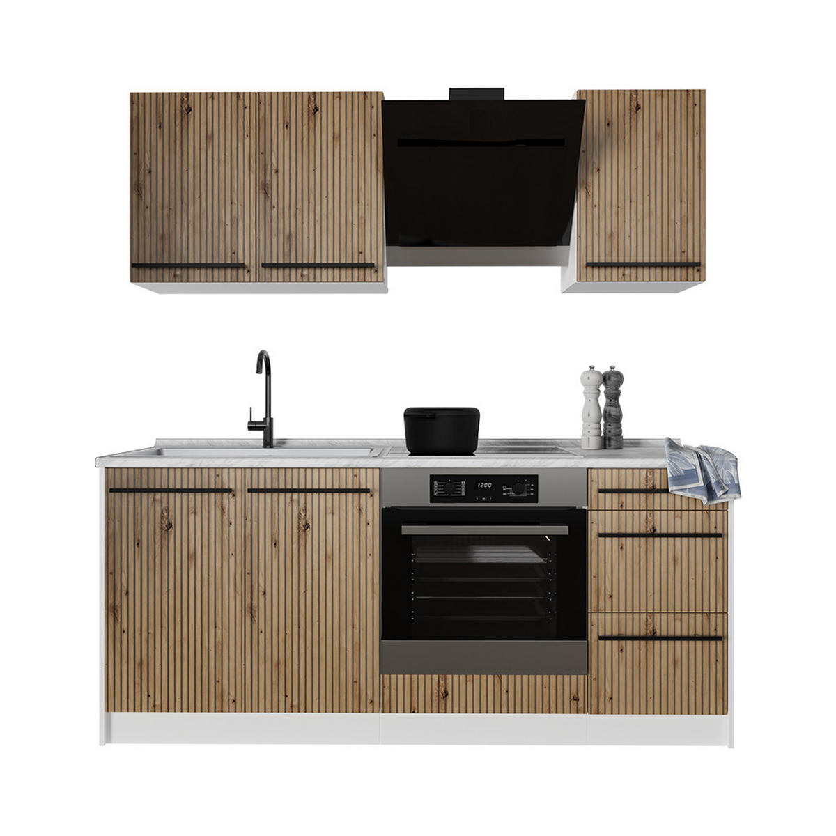 SAMOSTATNÁ KUCHYŇA R-Line, Remeselný dub/biely, 180 cm, AP Oak - biela/dub artisan, kompozitné drevo (180/206.8/60cm) - Vicco